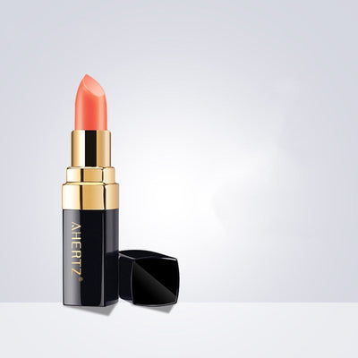 Euphorale lipstick Shopify, stylish lipstick in a black and gold tube with a peach shade.